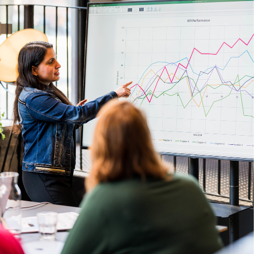 Karel Garcia showing a graph on a board